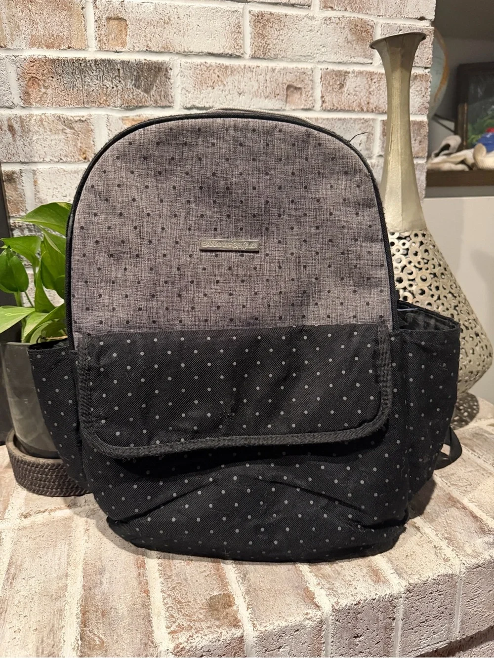 Banana Fish Studio Polka Dot Two-Tone Backpack - Black & Gray